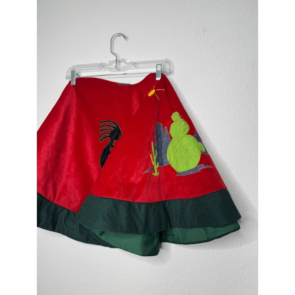 Prima Creations Southwestern Christmas Tree Skirt Red Velvet Kokopelli Cactus 48